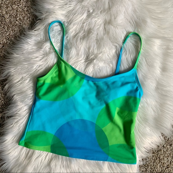 VTG Y2K Neón Green / Blue Swimsuit Crop Top - Picture 6 of 11